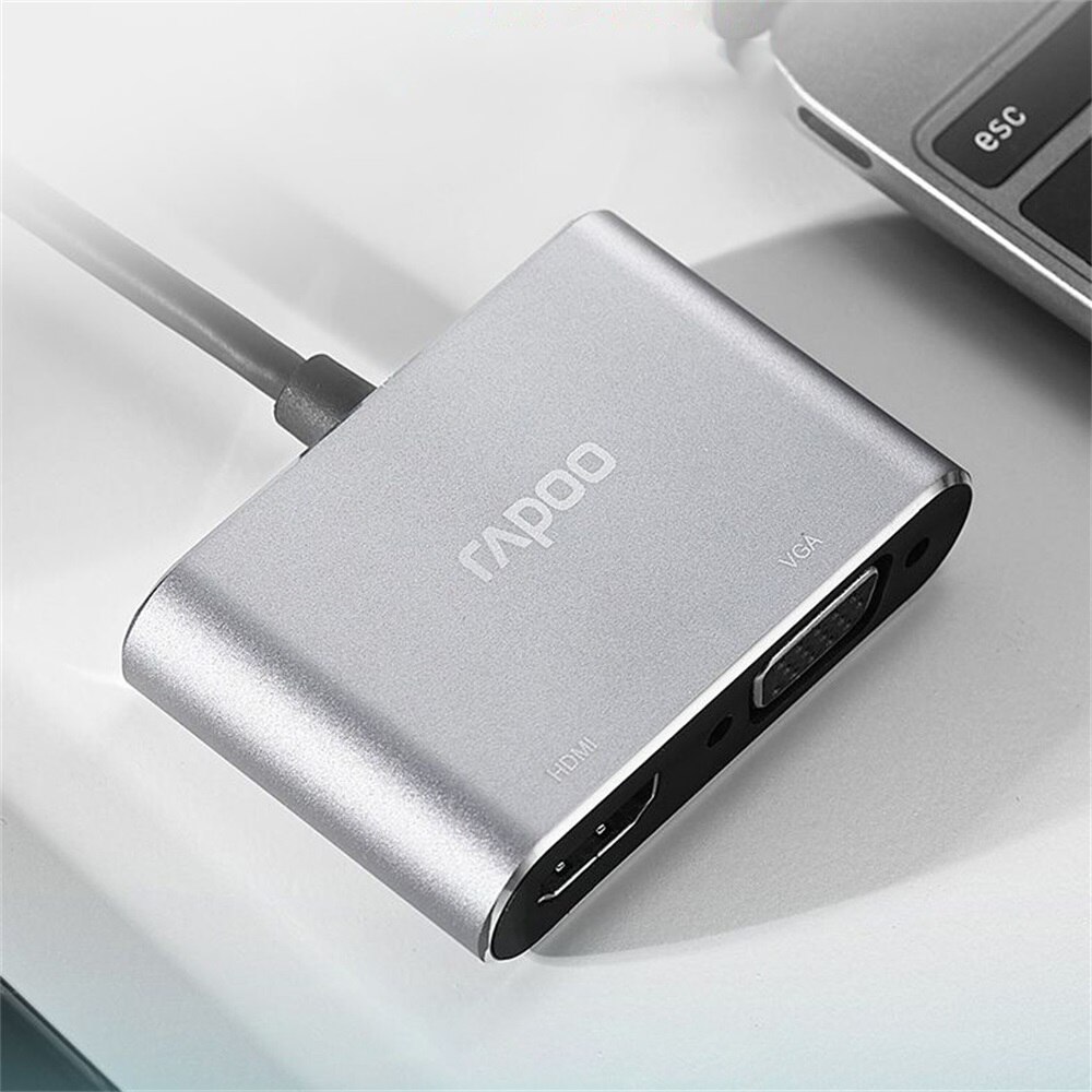 Rapoo XD10V Laptop Docking Stations USB-C 2-Port Splitter Converter USB-C Naar Hdmi Vga Multifunctionele Adapter