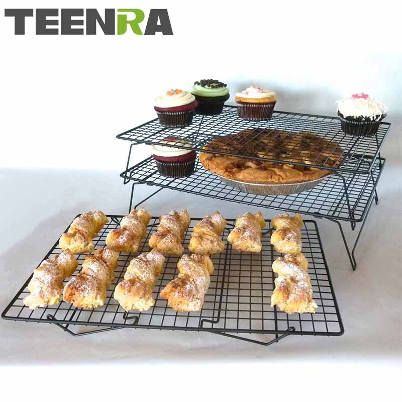 TEENRA 3-Tier Metalen non-stick Koken Rack Netto Brood Muffin Drogen Stand Cake Koelrek Netto Taart Koeler Houder bakken Tools