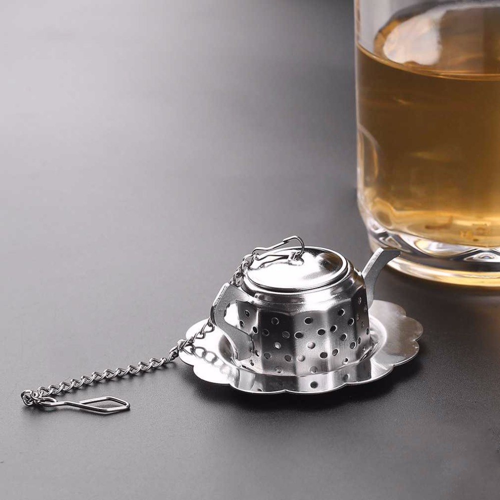 Praktische Leuke Duurzaam 304 Roestvrij Staal Theepot Thee Zetgroep Spice Drinken Zeef Kruiden Filter + Lade
