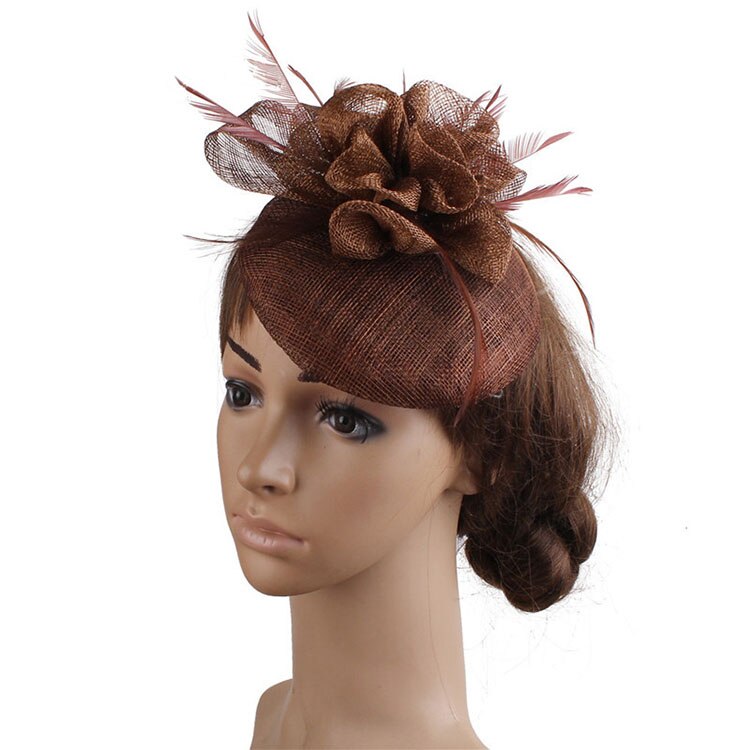 FS Ladies Hats Fascinator Feather Wedding Hat British Retro Top Hat Bridal Church Fedora Pillbox Hat Chapeau Femme: Coffee