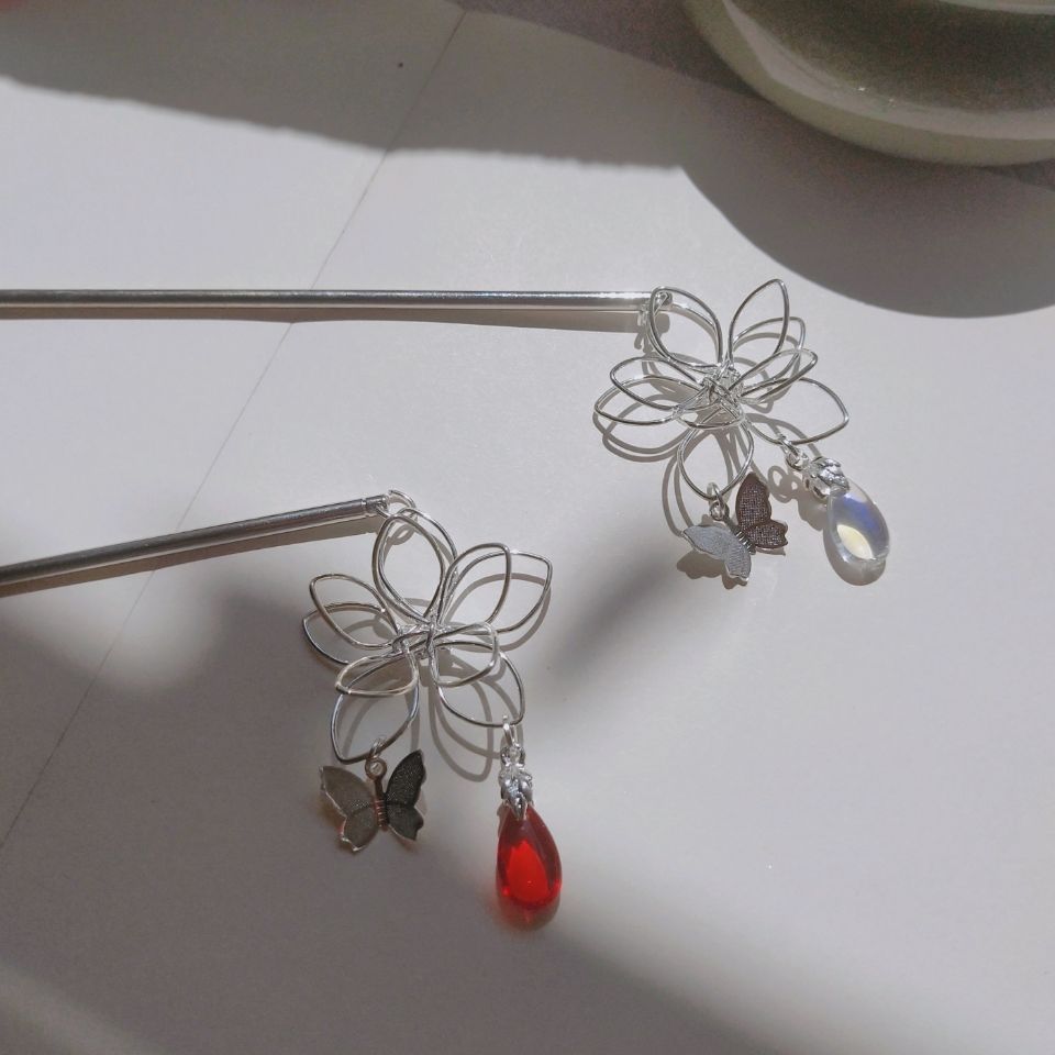 Tian Guan Ci Fu Hairpin Hair Clip Women Tassel Butterfly Flower Trendy Hua Cheng Xie Lian Chain Pendant Girls Hair Jewelry