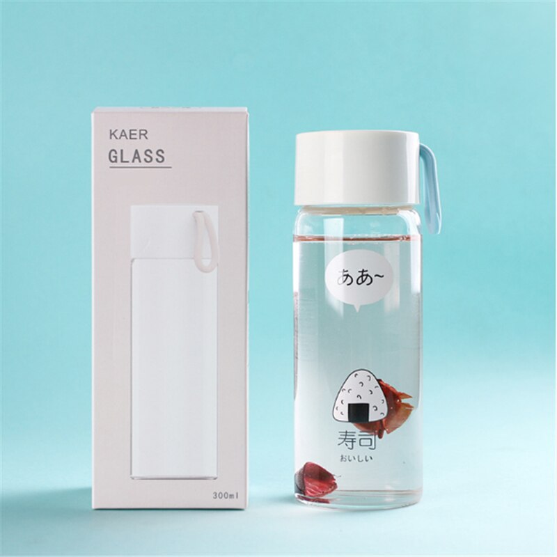 Bouteille d'eau en verre de 300 ML avec corde en Silicone, jolie bouteille d'eau Portable avec motif Sushi, pour enfant
