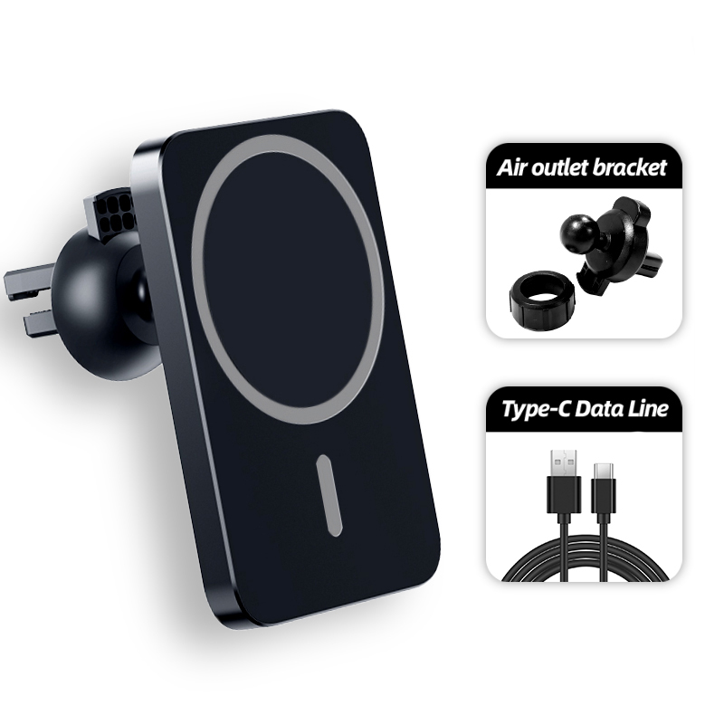 15W Magnetische Wireless Car Charger Mount Adsorbeerbare Telefoon Voor Iphone 13 12 Pro Max Mini Adsorptie Snelle Draadloze Opladen houder: Black