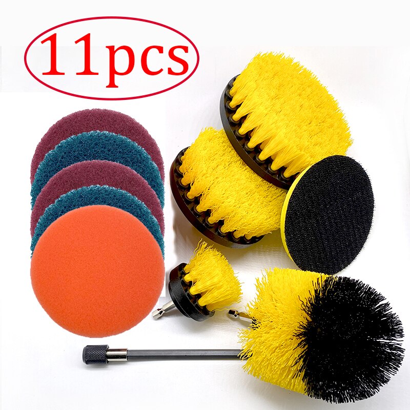 Juego de limpiador eléctrico para limpieza de baño, cepillo de taladro eléctrico para bañera, Herramientas de limpieza de azulejos, 3/4/12 piezas: 11 PCS Set