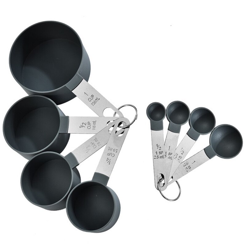 8 Piece Baking Accurate Measuring Set Measuring Cup and Spoons for Measuring Dry / Liquid Ingredients Kitchen Tool: 8 Piece Gray