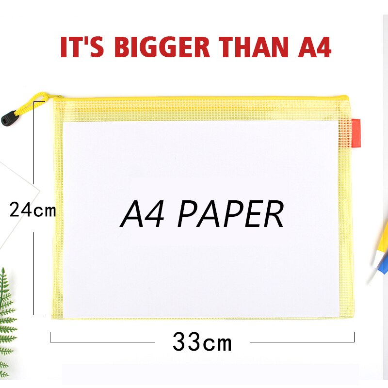 A4/A5/A6 Waterproof Plastic Zipper Color Transparent File Package Stationery Office Storage Bag