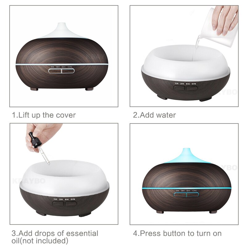 300 Ml Aroma Diffuser Aromatherapie Houtnerf Essentiële Olie Diffuser Ultrasone Cool Mist Luchtbevochtiger Voor Thuis Afstandsbediening