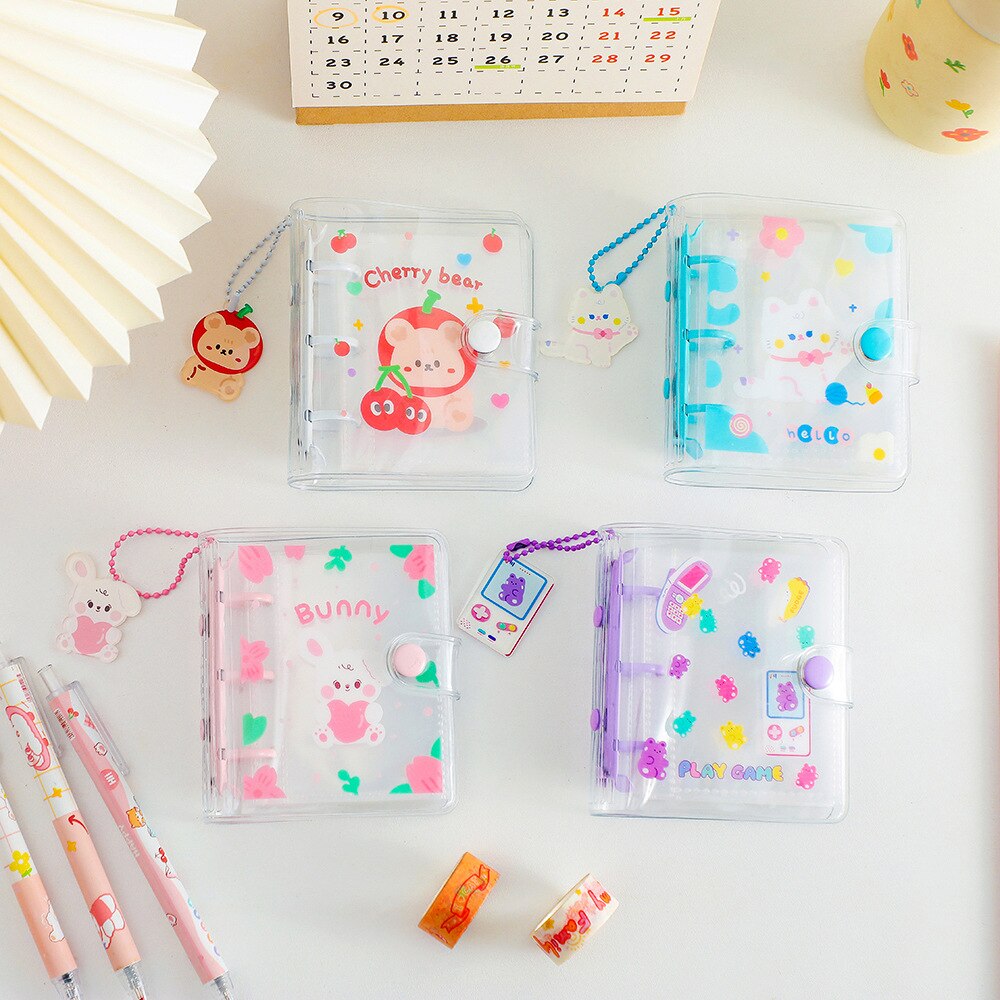 3Holes Mini PVC Loose Leaf Diary Transparent Pocket Small Journal Traveler Notebook Cute Cartoon DIY Planner Set