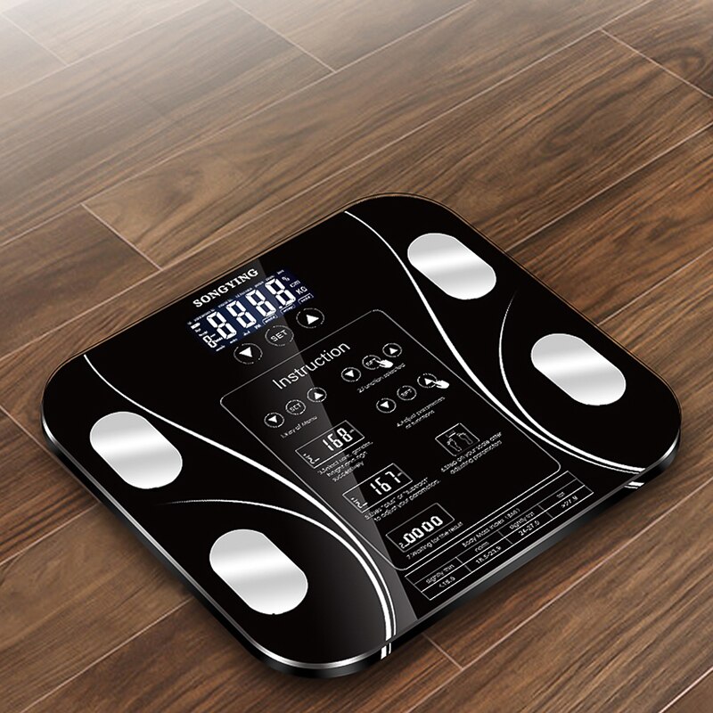 Badeværelse kropsfedt bmi vægt vægt vægt gulv lcd display krop elektronisk smart vægte: Sort