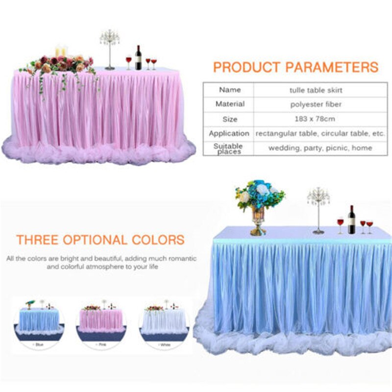 Jupe de Table à Plis Façon Tutu de Danse en Tulle 183x77 cm, Décoration de Table Maison pour Occasion de Fête Prénatale, Anniversaire