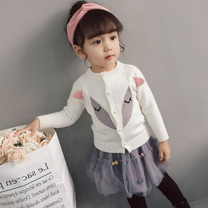 Gebreide Meisjes Vest Herfst kinderen Trui Vos Print Kids Baby Meisjes Truien Katoen Peuter Vest Trui voor Meisjes: Beige / 2T