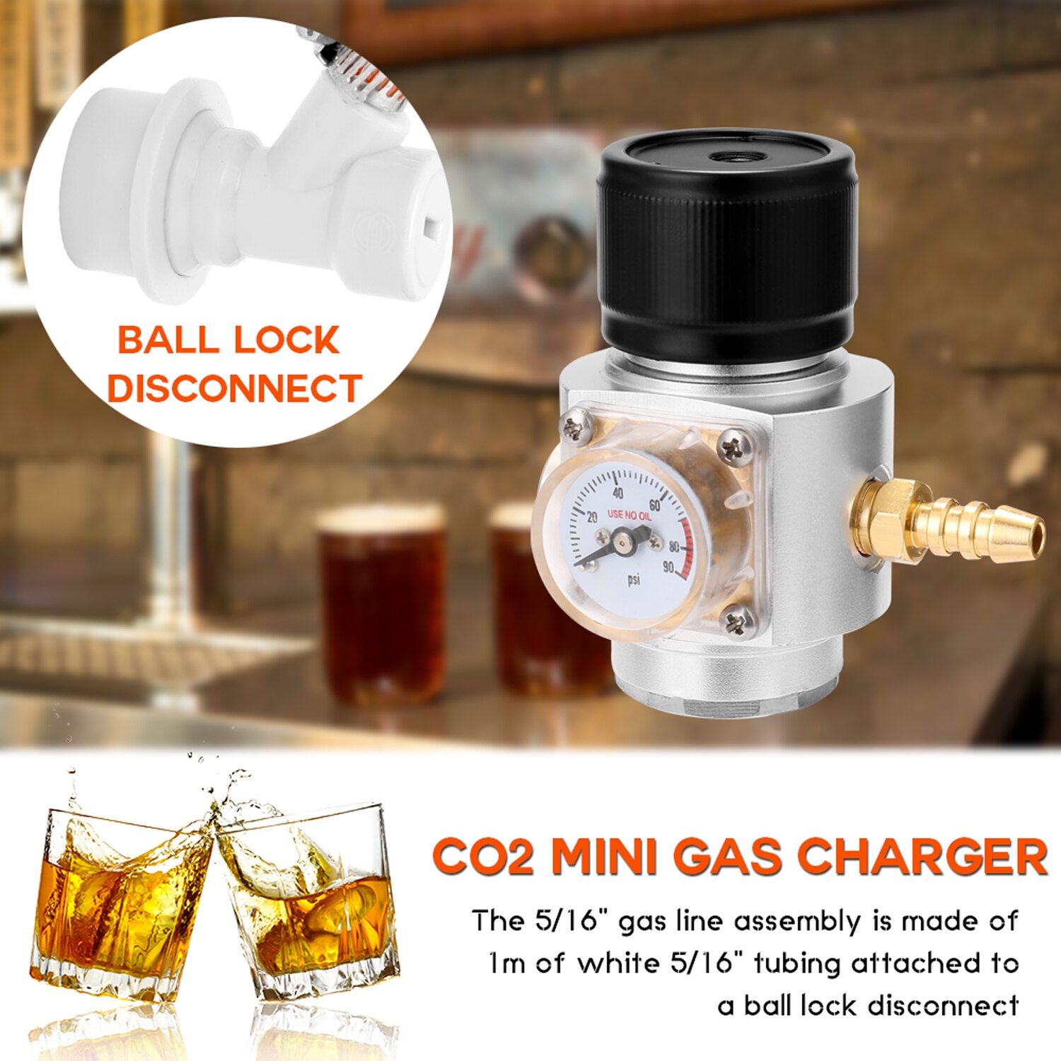 Sodastream  co2 mini gass lader 0-90 psi måler til soda vann øl kegerator