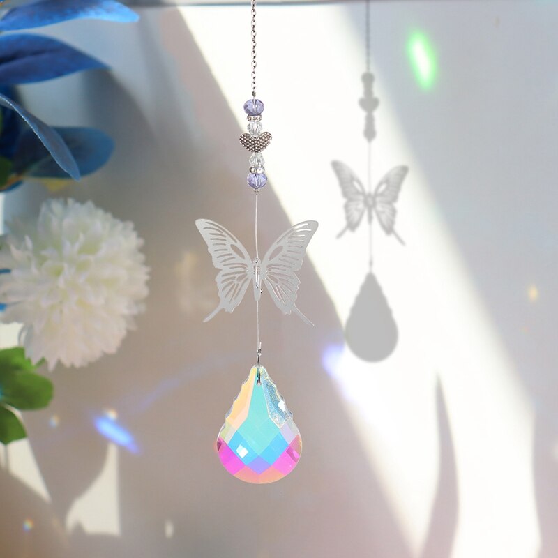 Crystal Wind Chime Catchers Ornament Outdoor Garden butterfly Windchime Window Hanging Light Catching Pendant Room Decor