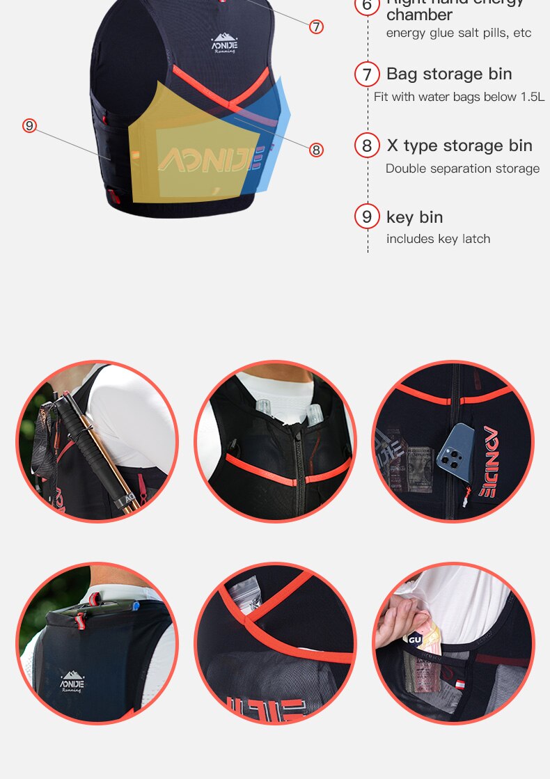 AONIJIE-Mochila deportiva de secado rápido, chaleco de hidratación con cremallera para senderismo, correr, Maratón, 10L