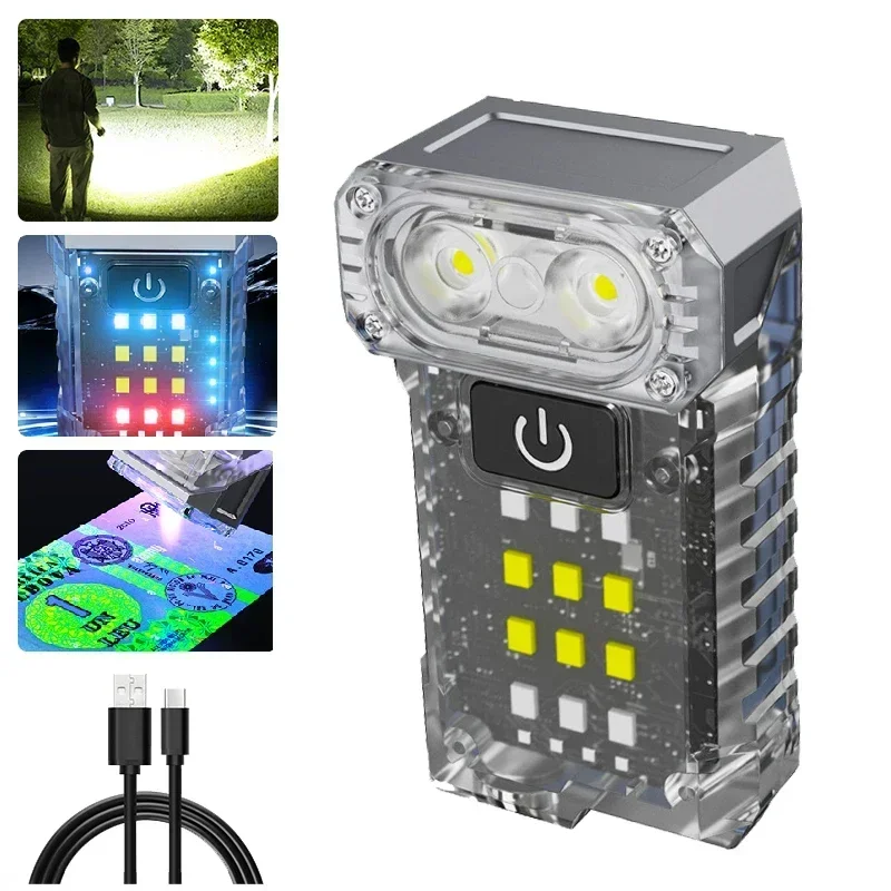 Portable Mini LED Flashlights USB Rechargeable EDC Flashlight with Battery Display Magnetic Working Light 7 Modes Fishing Torch: Yellow