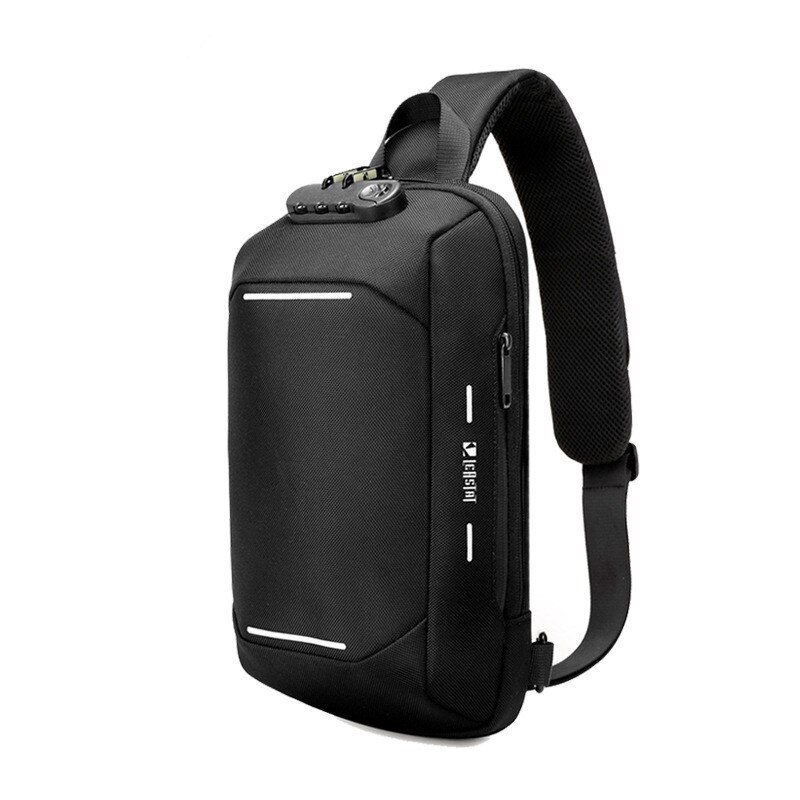 Multifunctionele Usb Oxford Crossbody Bag Mannen Anti-Diefstal Schouder Messenger Bags Mannelijke Waterdichte Korte Trip Borst Bag Pack: Black