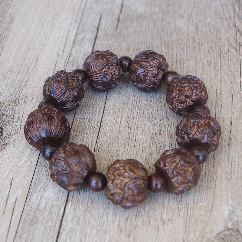 18 MM mannen Tibetaanse Boeddha Zwart Hout Carve Lotus Armband Healing Gebed Mala Chakra Strand Armband Lucky Sieraden