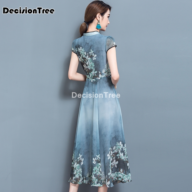 vestido qipao vestido chino cheongsam chiffon Vintage bordado flor mujeres Qipao Vestidos cheongsam moderno