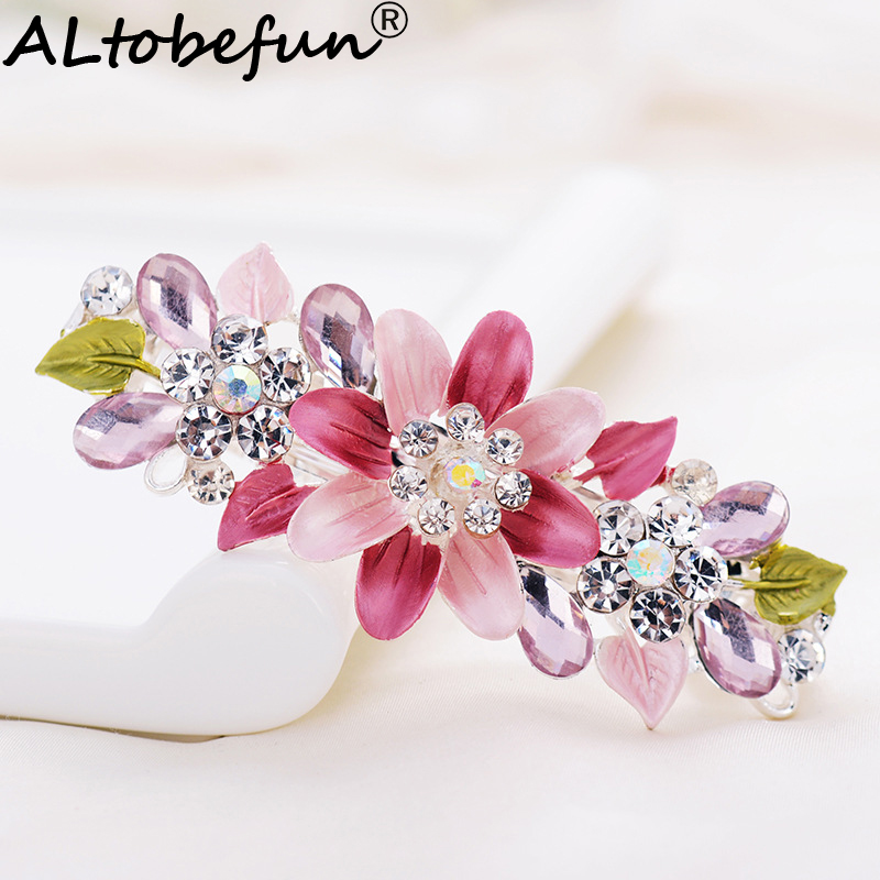 Altobefun Mode Kristal Haarspelden Voor Vrouwen Dames Meisjes Bloemen Hair Clips Elegante Sieraden Bridal Haarspeldjes AE013