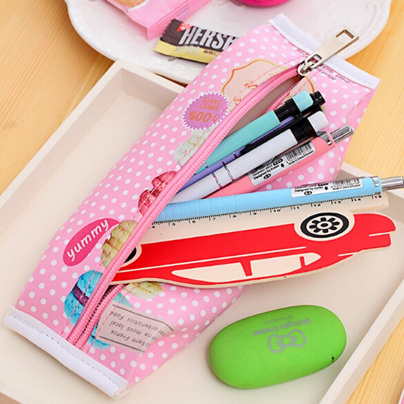 Kawaii macaron school etui meisjes chocolade cracker pu leren etui kinderen schoolbenodigdheden