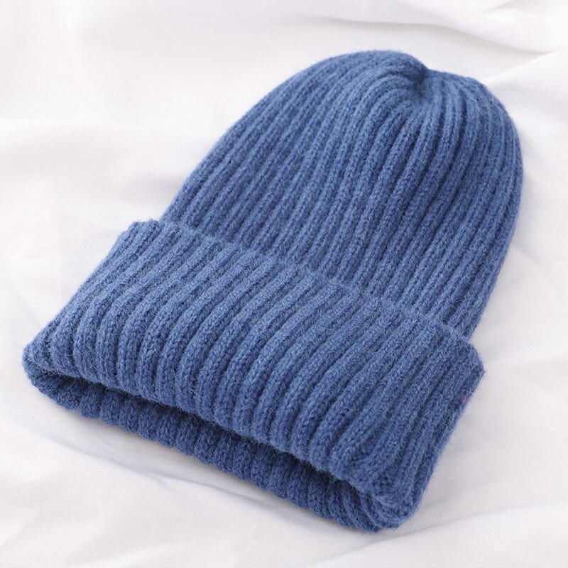 Kvinder vinter varm hue uld strik hue hatte kvinde hue behagelig bomulds kasket slouchy beanie hække kasket flere farver: Blå -1
