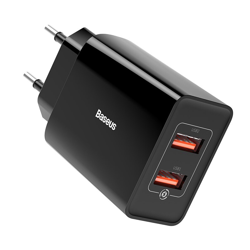 Baseus Mini USB Charger 18W Quick Charge 3.0 For iPhone11 XS XR Fast Charge PD3.0 AFC FCP For Samsung S10 Phone Quick Charger: Dual USB    Black