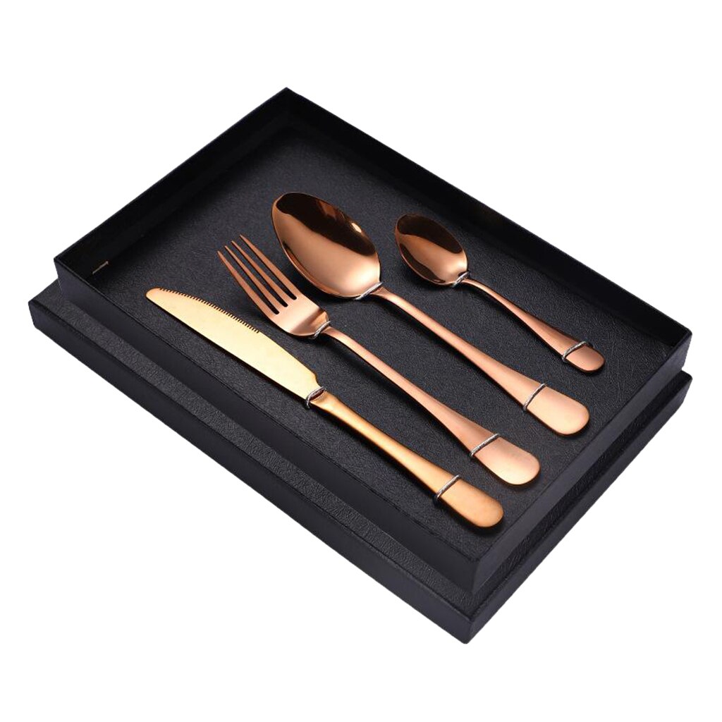 Stainless Steel Flatware Silverware 4 Piece Cutlery Set Dinnerware Spoons Fork: Rose Gold