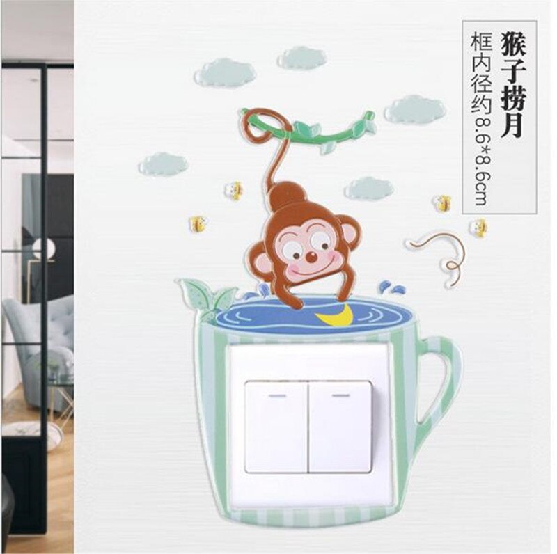 3d Cartoon Monkey switch sticker wall sticker Switch Light Switch Outlet wall decor Bedroom decoration Room Decor