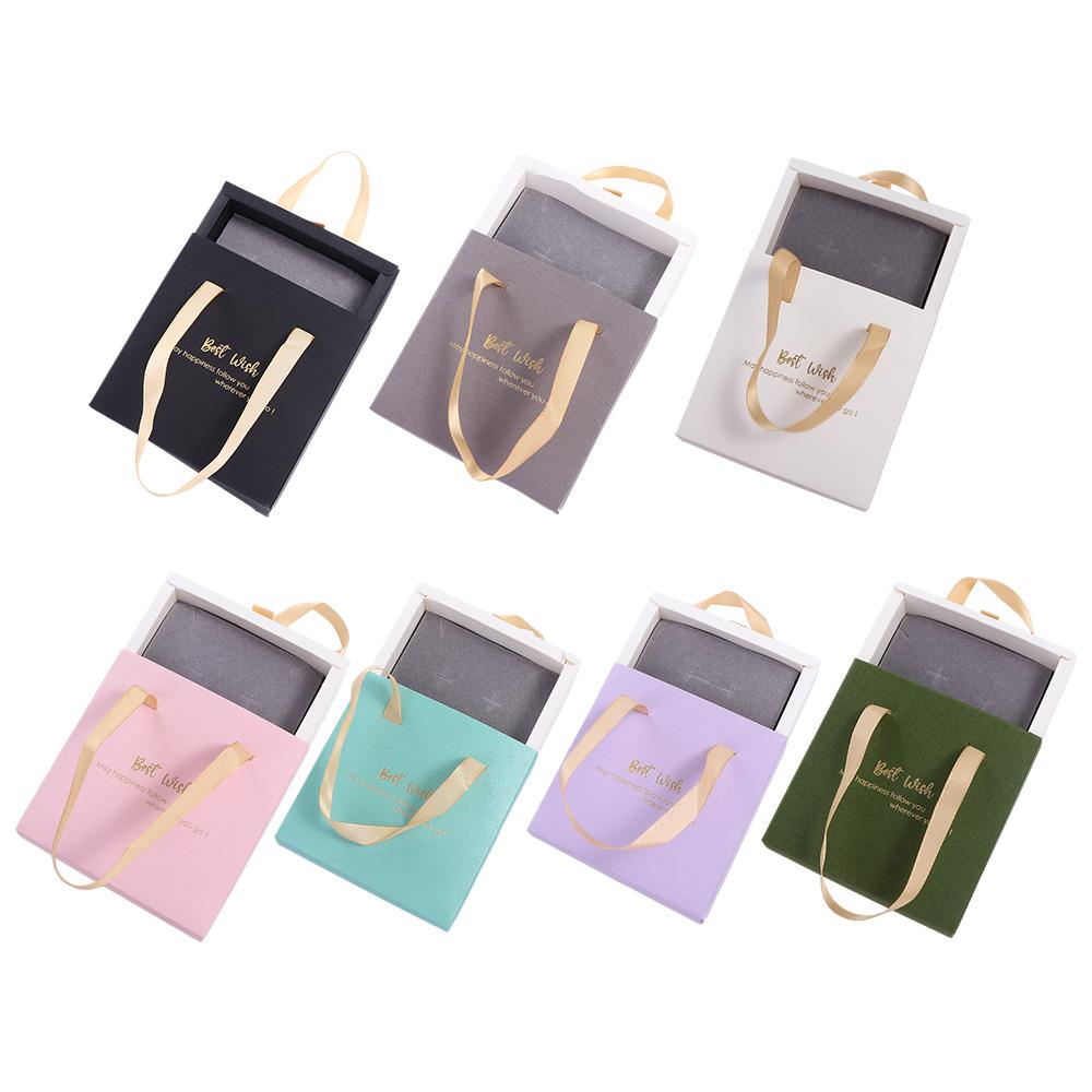 Best Wishes Jewelry Box Paper with Handle for Wedding or Travel Portable Ring Earrings Necklace Packageing Organizer Case