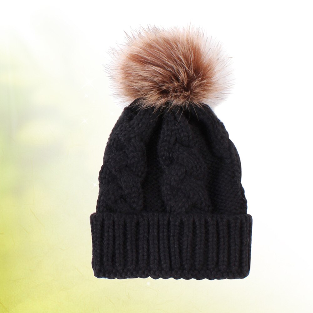 Winter Warm Gebreide Muts Schattige Kinderen Hoed Baby Haak Beanie Cap Acryl Fiber Hat (Zwart)