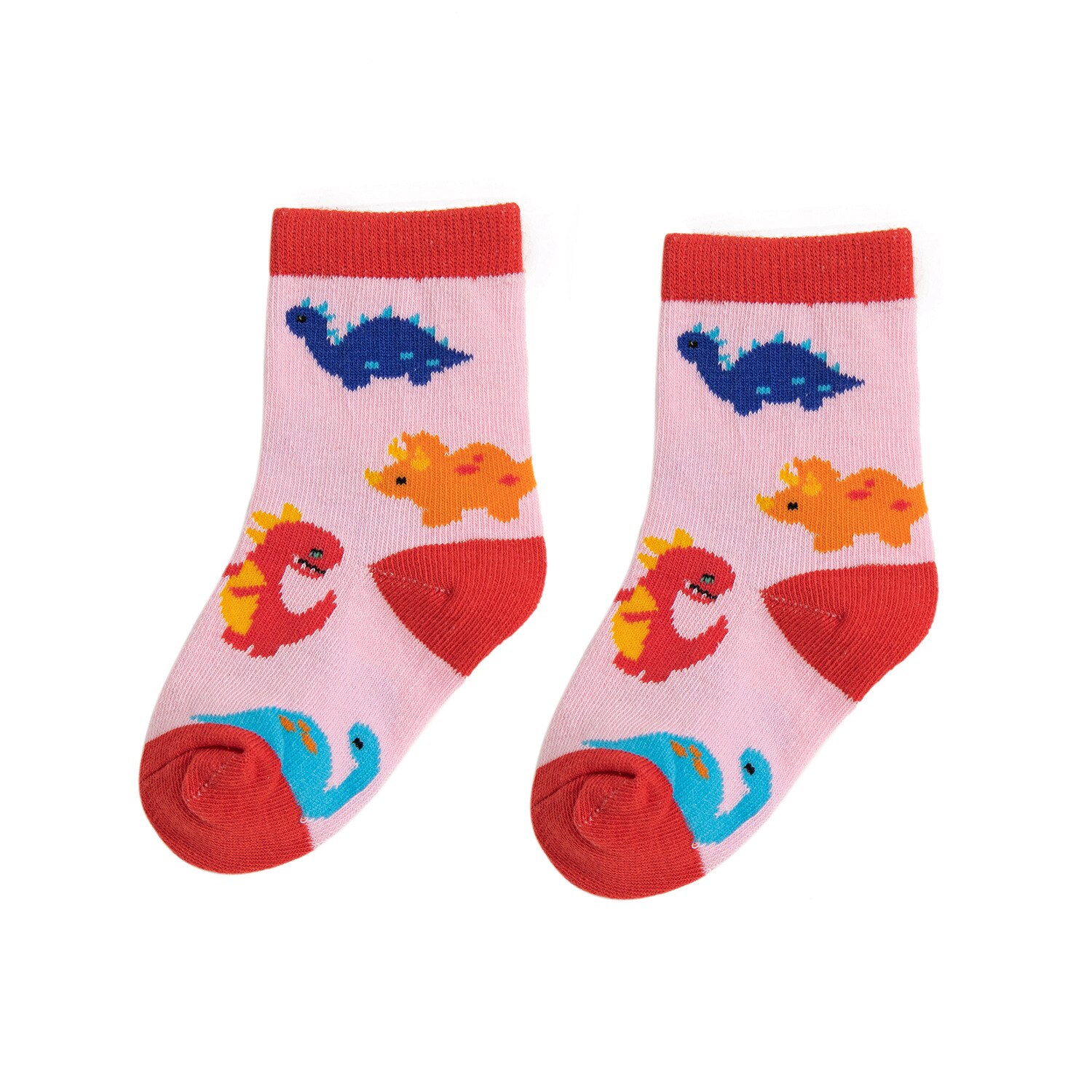 2 Paren/partij Baby Sokken Dinasour Printting Jongens Sokken Katoenen Warme Sokken: A red pink / age 0-3 years old