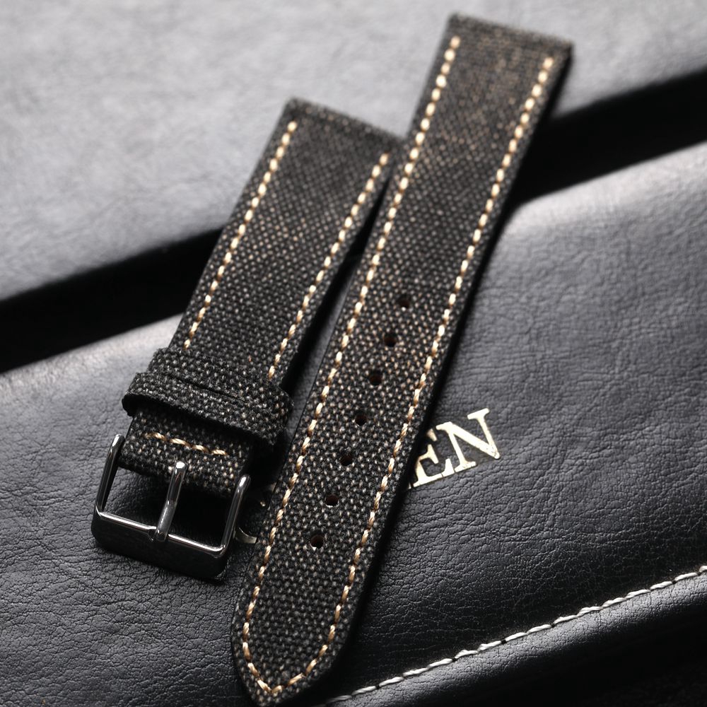 Handgemaakte canvas laminering lederen band 18 19 20 21 22 MM zwart groen vintage heren antieke horlogearmband