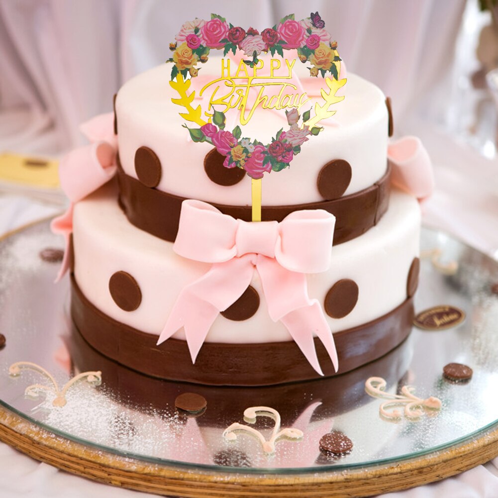 Acrylic Cake Insert Card Wedding Dessert Topper Happy Birthday Cake Topper for Cupcake Birthday Party Decoration