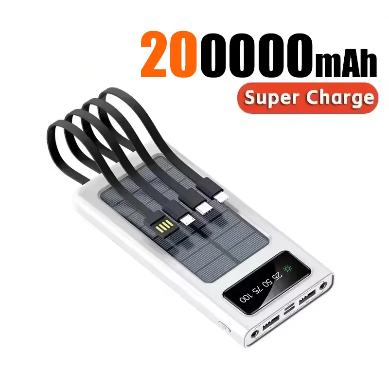 200000 mah solcelledrevet powerbank med ultrakapacitet, usb 4 in1 superhurtig opladning, usb type c, led-lys, udendørs powerbank til iphone: Grøn