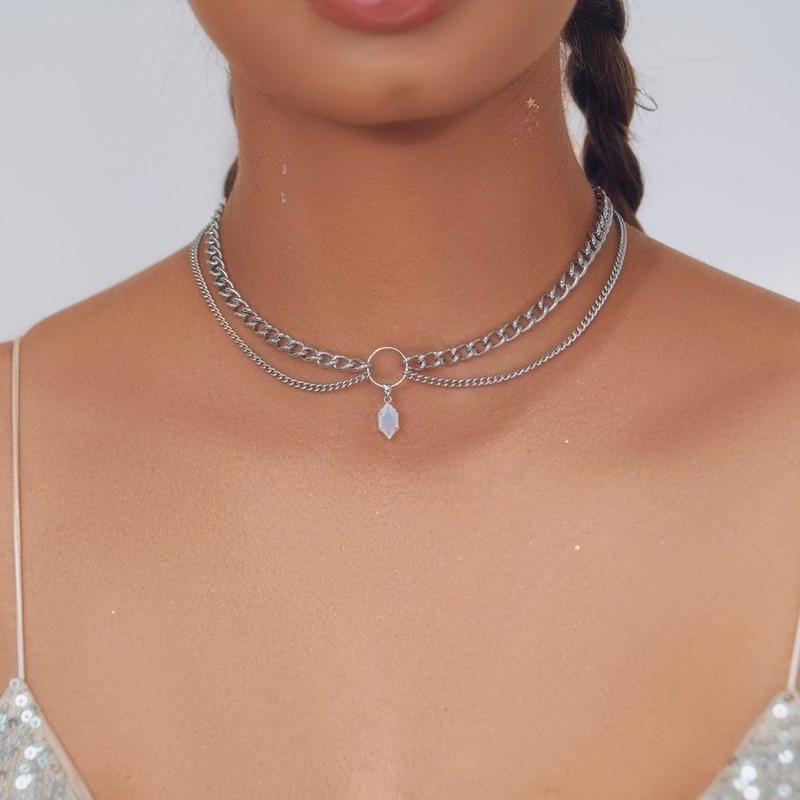 Nuovo arrivo due colori collana corta moda donna temperamento semplice multistrato collana opale catena clavicola per regalo donna