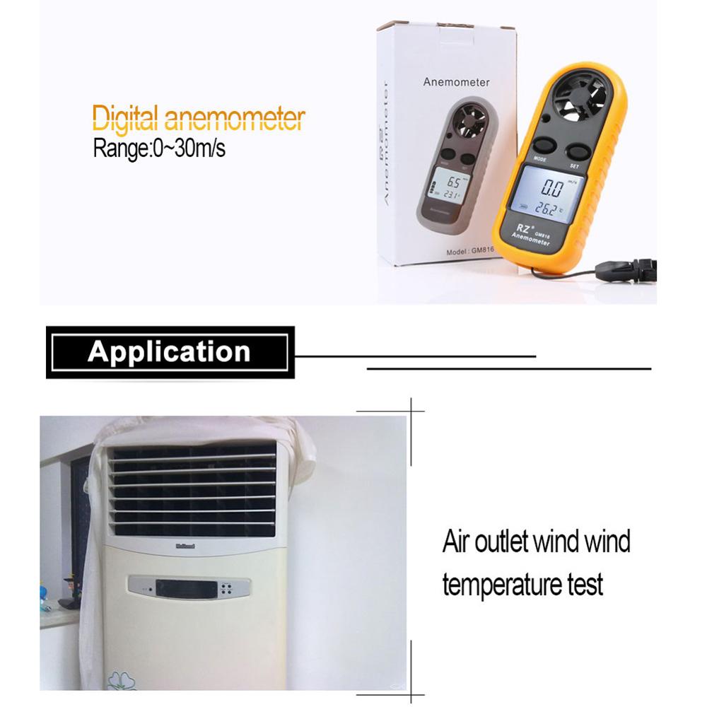 Anemometer Portable Anemometro Thermometer GM816 Wind Speed Gauge Meter Windmeter 30m/s LCD Digital Hand-held Anemometer