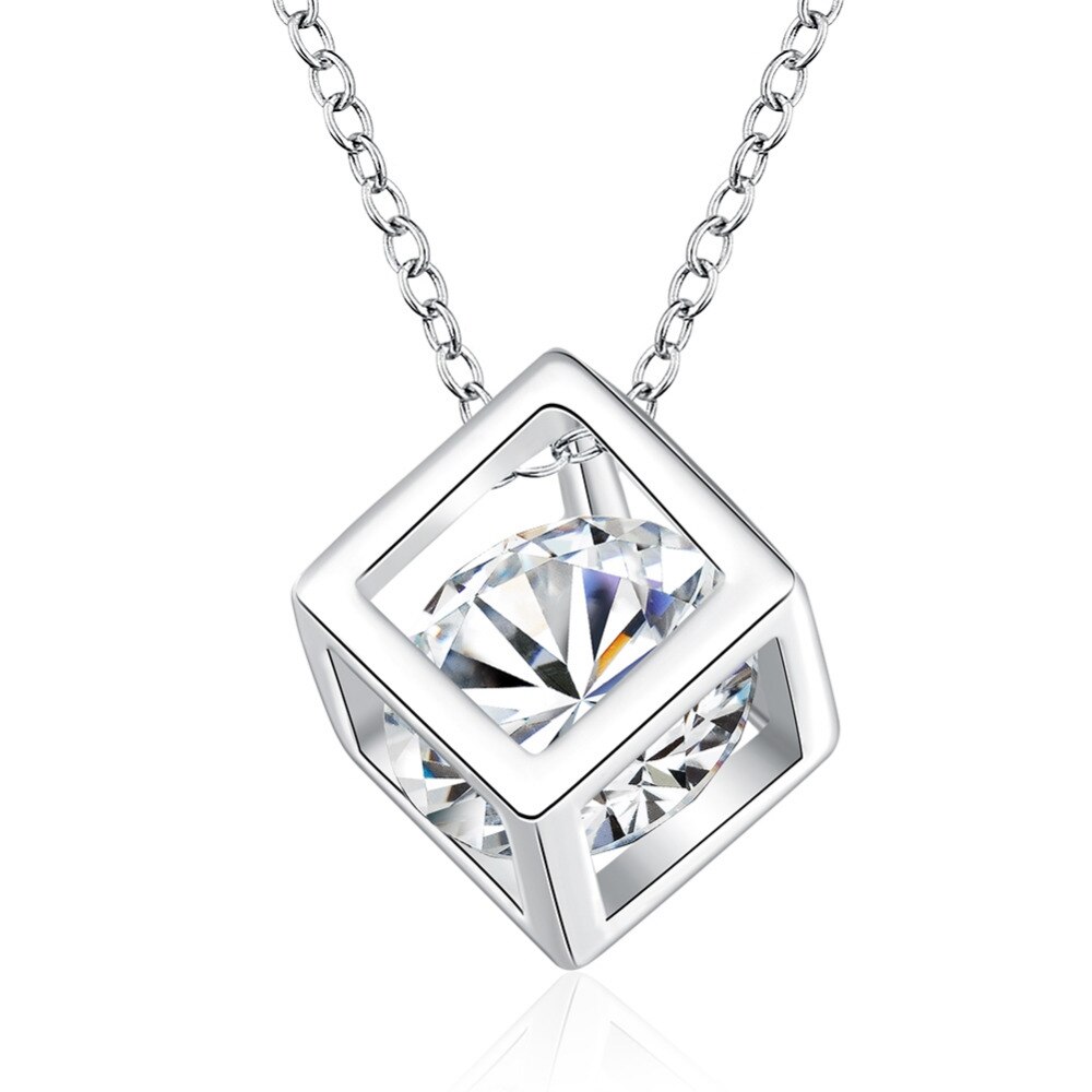 Colliers en argent Sterling 925 pour femmes, chaîne carrée Simple et élégante, Long pendentif en zircone cubique, bijoux fins pour femmes