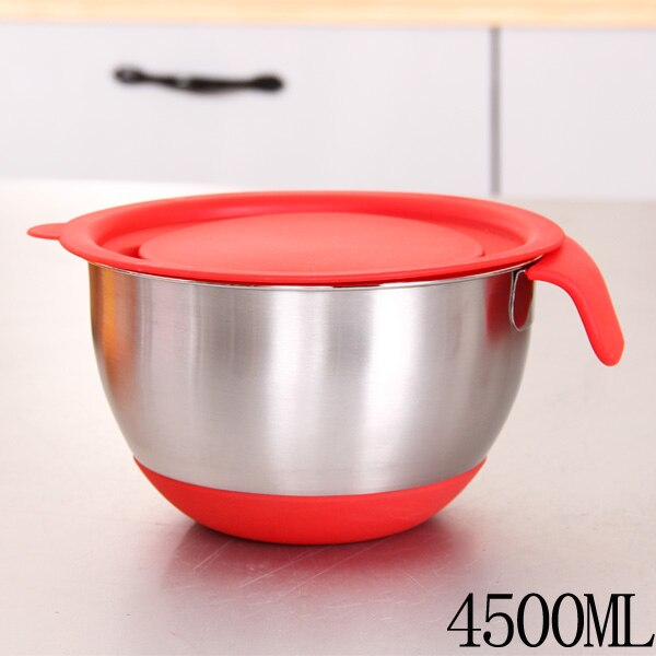 Recipientes de mezcla de ingredientes de acero inoxidable, mezclador de pan, ensalada, cocina, con tapa y cepillador, DIY: 24CM 4500ML