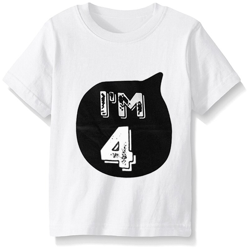 Baby drenge t-shirt børn brev fødselsdag 1-4 trykte bomuld sommer skjorter til børn 1-4 år sort / hvid 2 farver: Hvid 4
