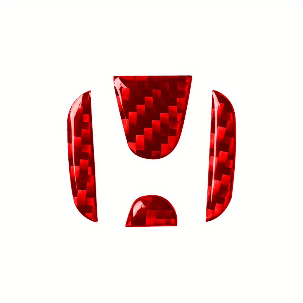 Garniture d'insertion de Logo central de volant en Fiber de carbone, 4 pièces, pour Honda pour Civic pour CRV pour Accord: Rouge