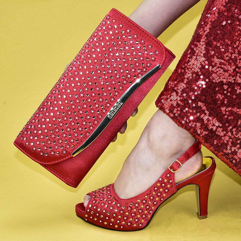 Fuchsia Color African Shoes and Bag Set To Match Latest Italian Shoes with Matching Bags Shoe: Red / 7.5