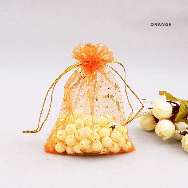 30pcs/lot Moon Star Organza Bags 9*12cm Small Christmas Drawstring Bag Charm Jewelry Packaging Bags & Pouches Candy bag: Orange