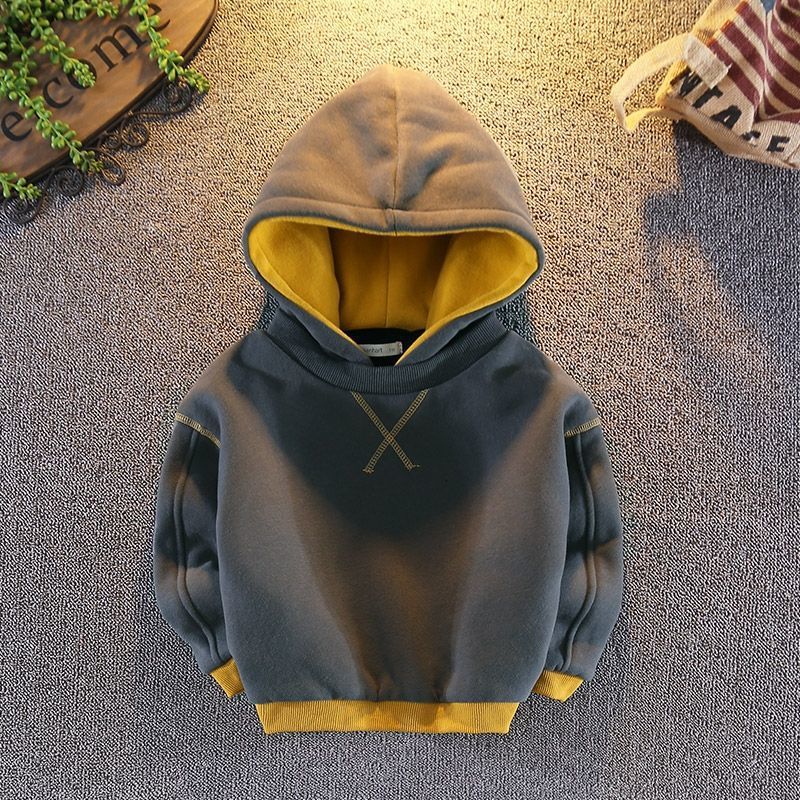 Sudaderas gruesas y cálidas con capucha para niños, suéter de Color sólido para 1, 2, 3, 4 y 5 años, Otoño e Invierno: Gray / 73cm(6M)