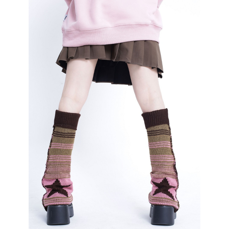 Gyaru-calentadores de piernas góticos Harajuku, calentadores de piernas sexys, calcetines tejidos a rayas, cubierta de pierna de Lolita para mujer, calcetines holgados, manguito de bota, mangas de bota