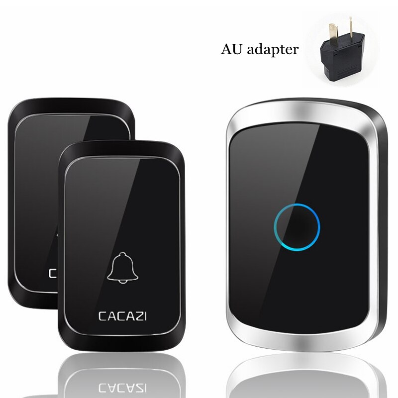 CACAZI Intelligent Wireless Doorbell Waterproof 2 Button 1 Receiver Home LED Light Battery Calling Bell Chime US EU UK AU Plug: black 2x1 AU