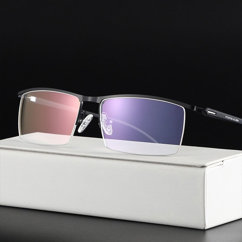 Metal Frame Glasses Browline Frame Half Rim Spectacles Men Business Style with Spring Hinges