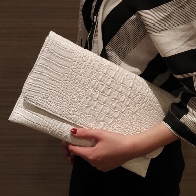DOYUTIG-pochette de soirée pour femmes, pochette motif Crocodile, sacs à épaule en cuir Pu, bourse et sac à main A222: White