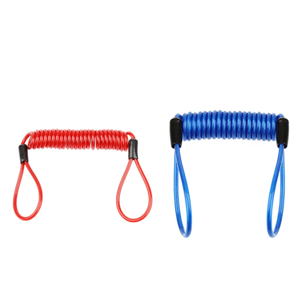 2 Pack Lock Reminder Cables - Disk Lock Security Spring Wire Rope Scooter Motorcycle Accessories - Blue+Red