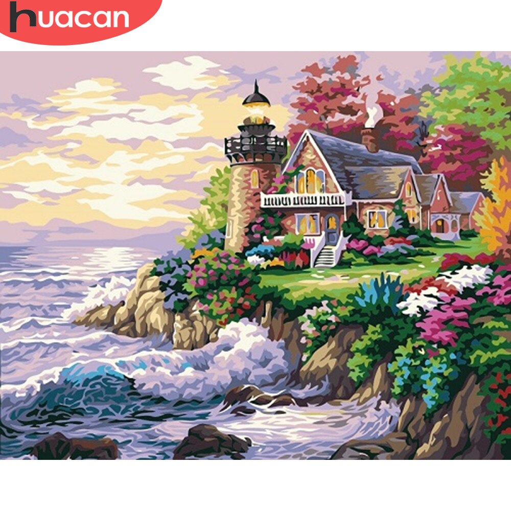 HUACAN pintura al óleo por números paisaje DIY fotos por números Paisaje del mar Kits de dibujo lienzo pintado a mano decoración del hogar