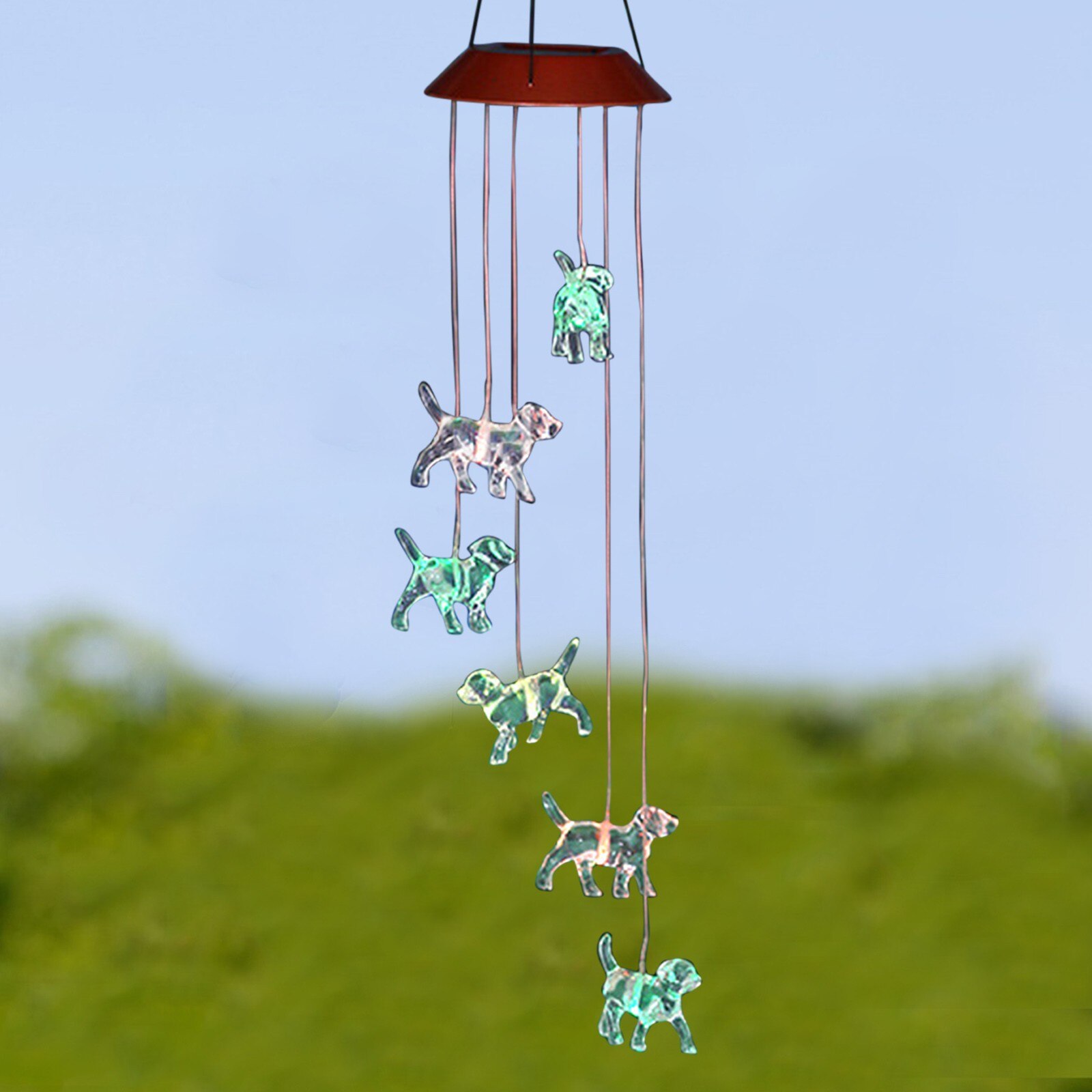 40# Small Dog Wind Chime Solar Led Lamp Rainbow Suncatcher Garden Decoration Outdoor Hanging Light Decorative Suncatcher